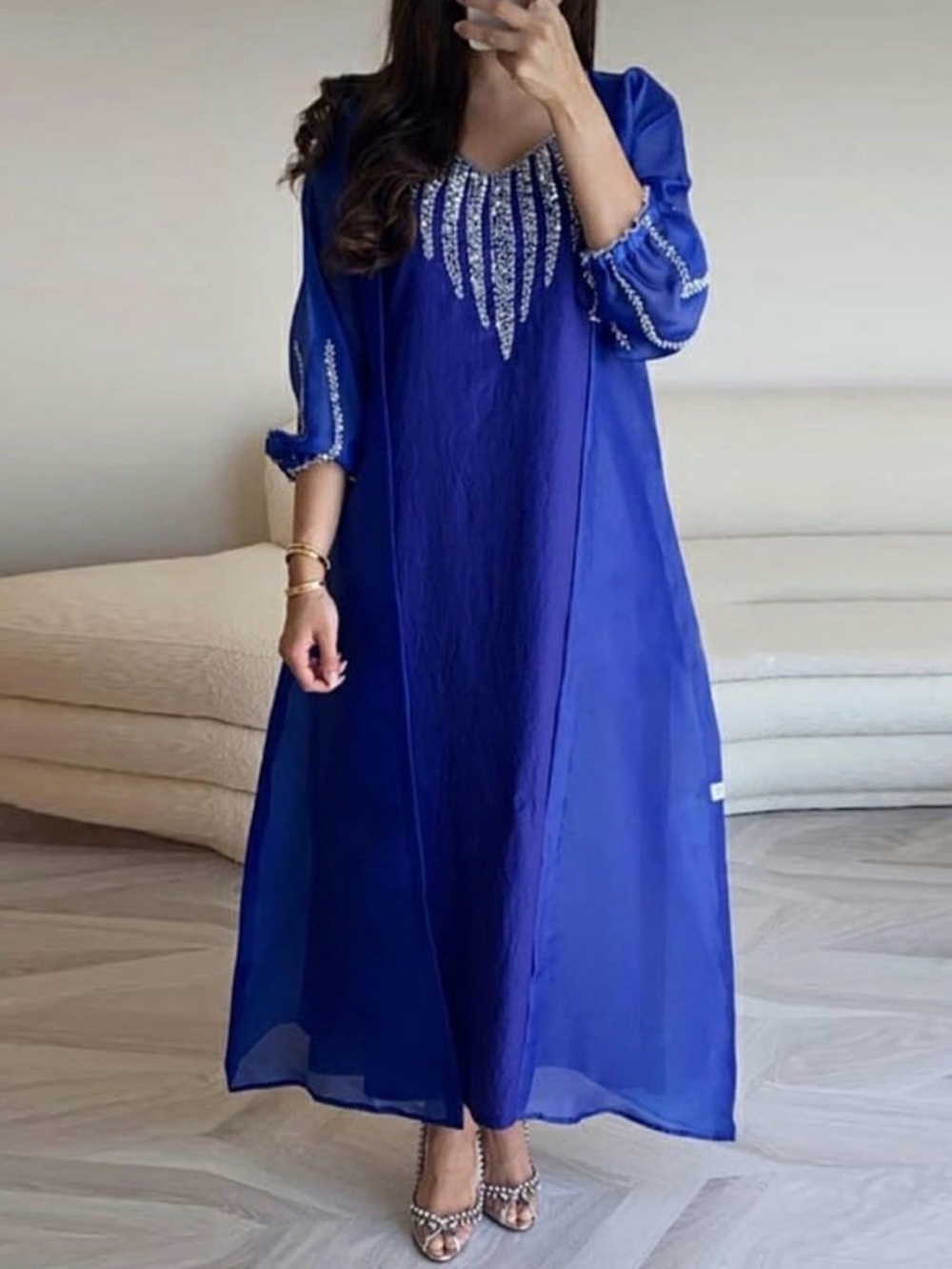 Evolve Dubai Royal Blue Embellished Maxi Dress
